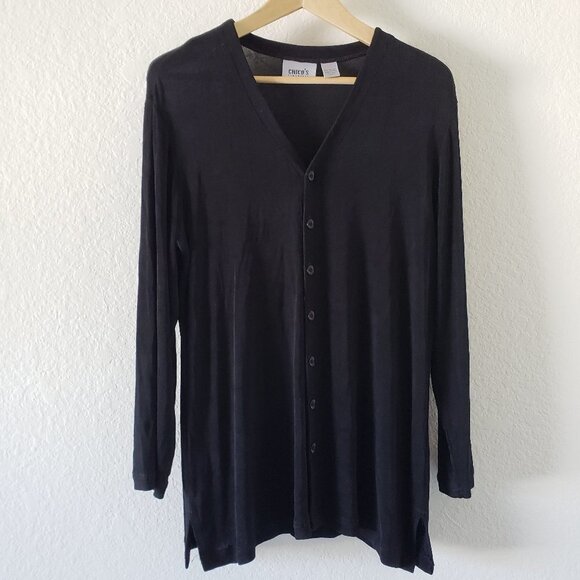 Chico's Travelers Black Full Button Down Top/Jacket - Size 1 - Picture 1 of 6